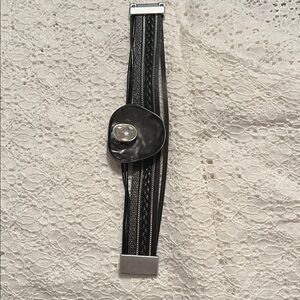 Black Multi-Strap Bracelet with Silver Accent